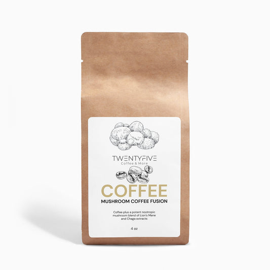 Mushroom Coffee Fusion - Lion’s Mane & Chaga 4oz - TwentyfivecoffeeTwentyfivecoffeeMushroom Coffee Fusion - Lion’s Mane & Chaga 4oz TwentyfivecoffeeART1LIONFood & Beverages